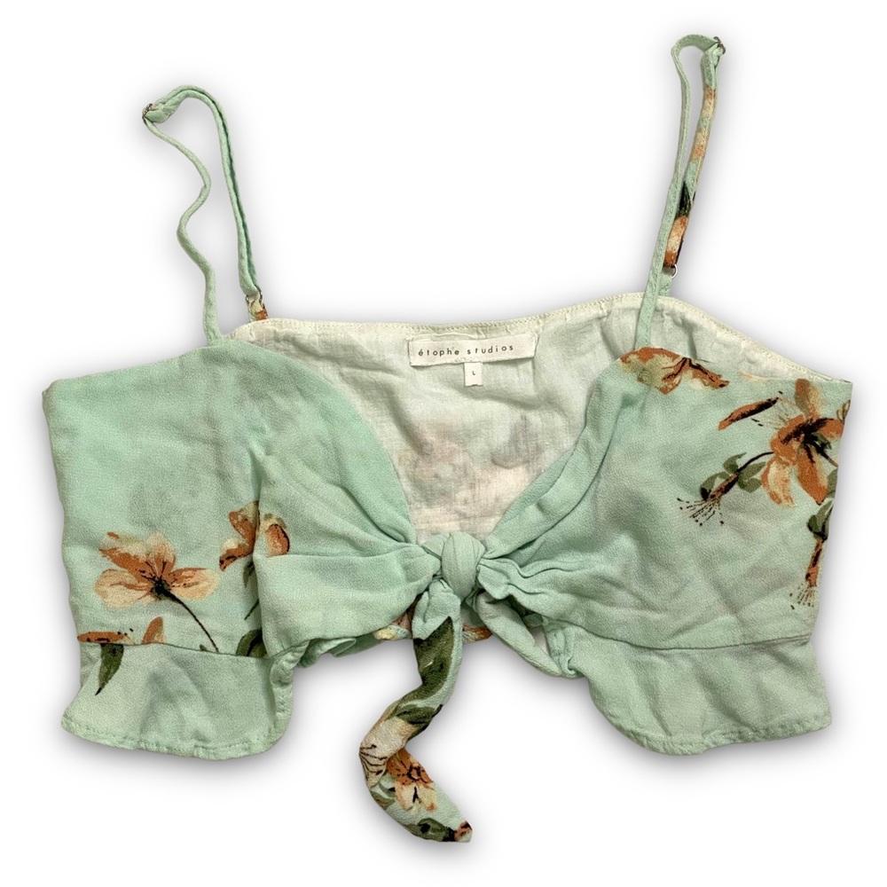 Y2K Crop Top Front Tie Floral Summer Top Size large